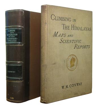 CONWAY, WILLIAM MARTIN, Sir. Climbing and Exploration in the Karakoram-Himalayas.  2 vols.  1894